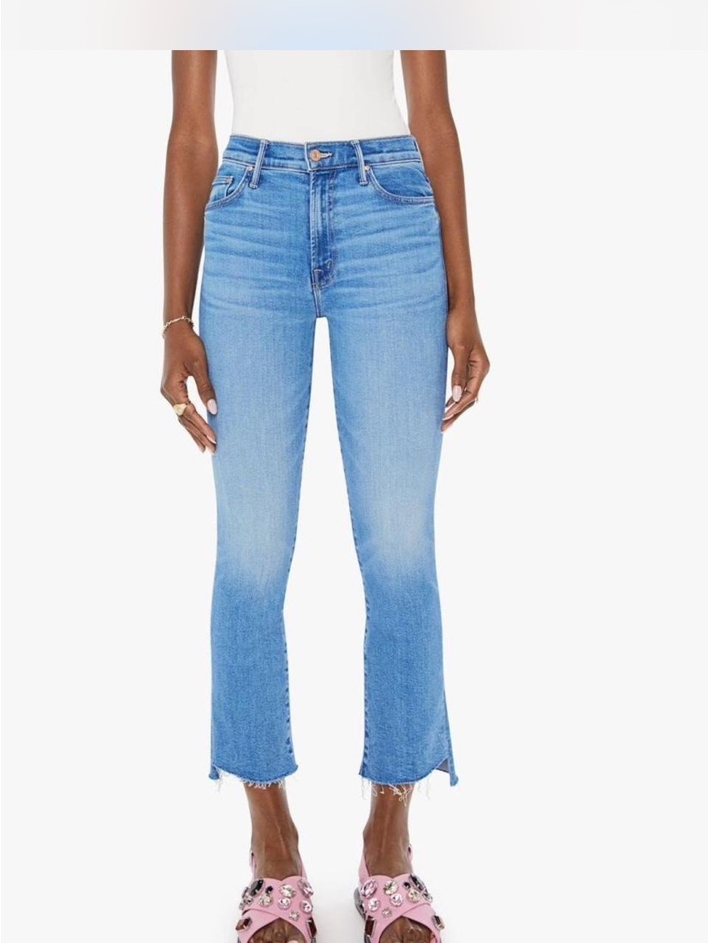 MOTHER Light Blue High-Rise Cropped Flare Jeans